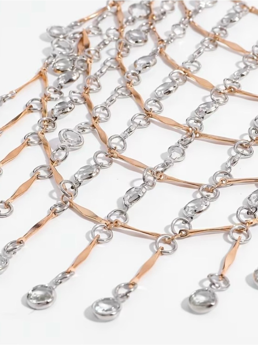 Gold Crystal Multi-Strand Drop Necklace - Women Jewelry - Picture 2 of 4
